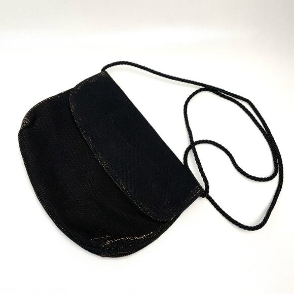 Vintage Pappagallo Purse Black Metallic Gold Crossbody - Picture 1 of 9